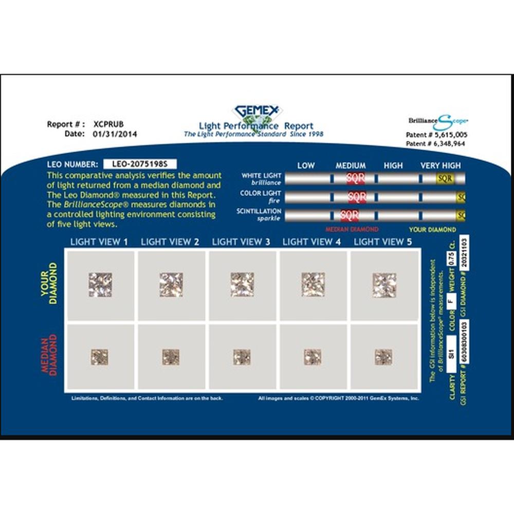 14K White Gold Princess Cut Leo Diamond Engagement Ring - 0.83 Carats Total Diamond Weight