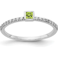 14K White Gold Princess Cut Peridot and Round Diamond Ring with 18 Diamonds - 0.12 Carat Total Gem Weight by 0