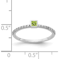 14K White Gold Princess Cut Peridot and Round Diamond Ring with 18 Diamonds - 0.12 Carat Total Gem Weight by 0