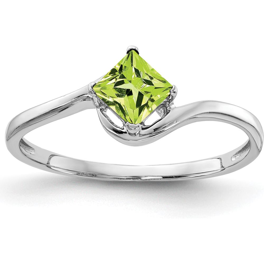 14K White Gold Princess Cut Peridot Ring - 0.40 Carat Green Peridot by Monteluci Fine Jewelry