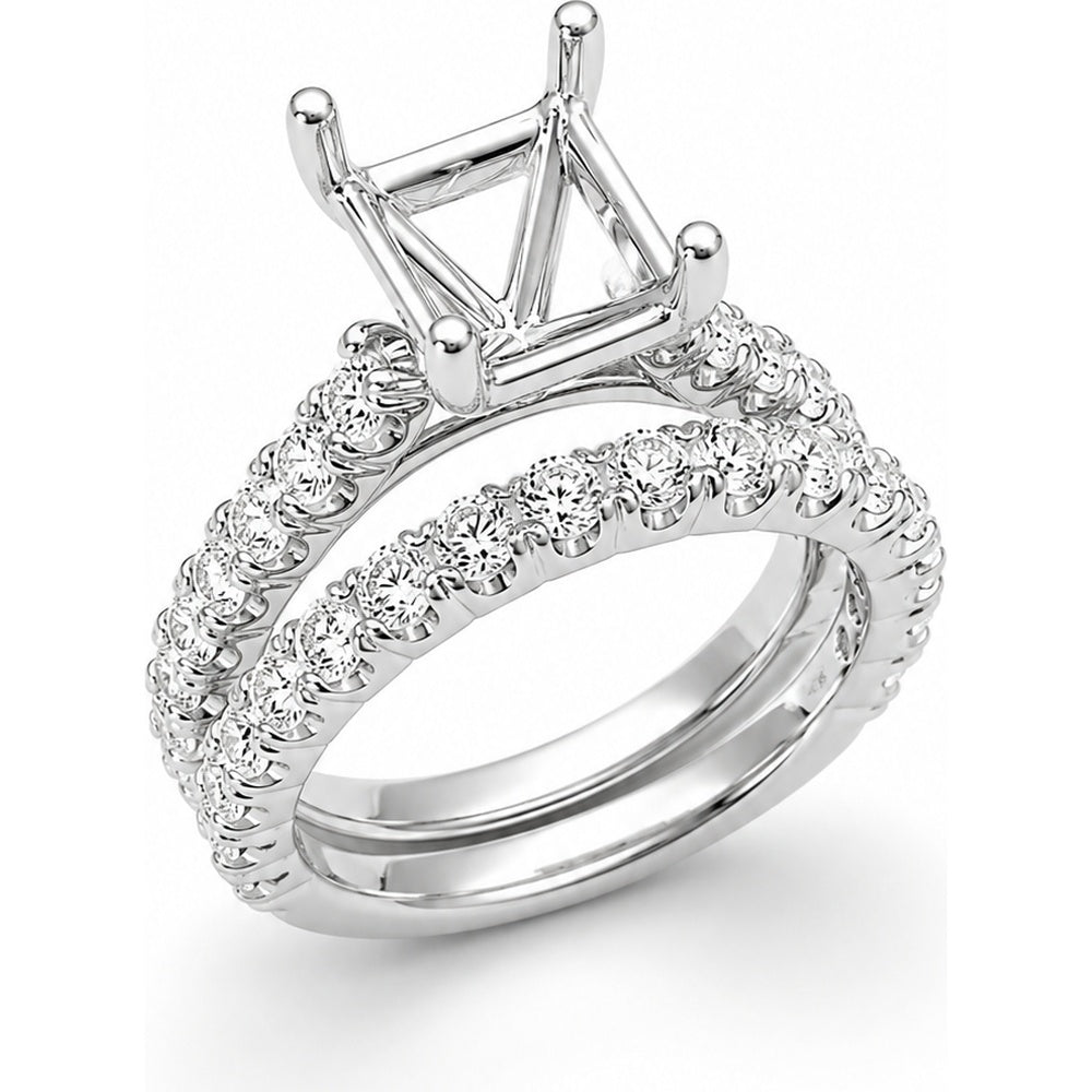 14K White Gold Princess Cut Semi-Mount Bridal Set with Pavé Set Lab Grown Diamonds - 2.00 Carat Total Diamond Weight by Auriventus