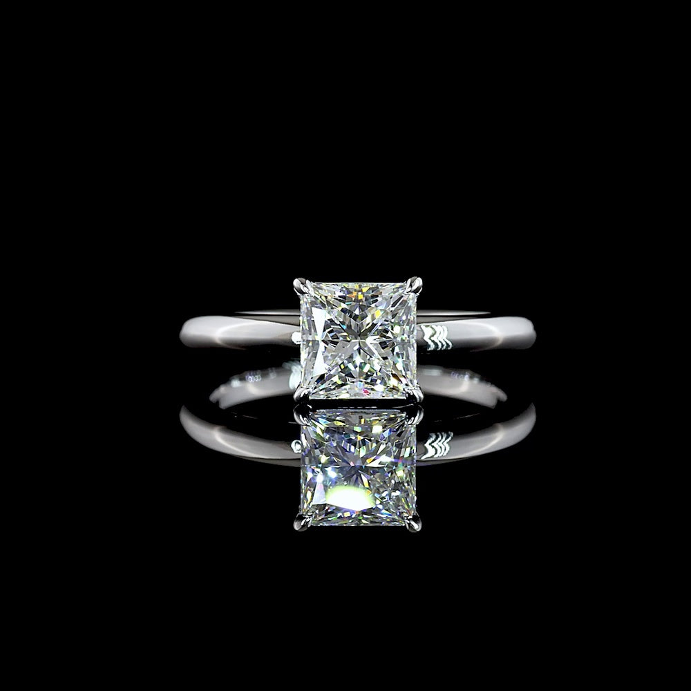 14K White Gold Princess Cut Solitaire Engagement Ring with 1.51 Carat Lab Grown Diamond - E VVS2 Color Clarity - IGI Certified - Covaloro Fine Jewelry