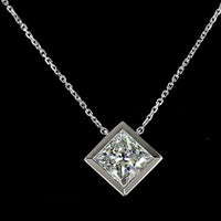 14K White Gold Princess Cut Solitaire Pendant with Bezel Set Lab Diamond - 2.08 Carat Total Weight, D VVS2, IGI Certified - Covaloro Fine Jewelry