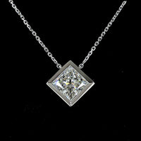 14K White Gold Princess Cut Solitaire Pendant with Bezel Set Lab Diamond - 2.08 Carat Total Weight, D VVS2, IGI Certified - Covaloro Fine Jewelry