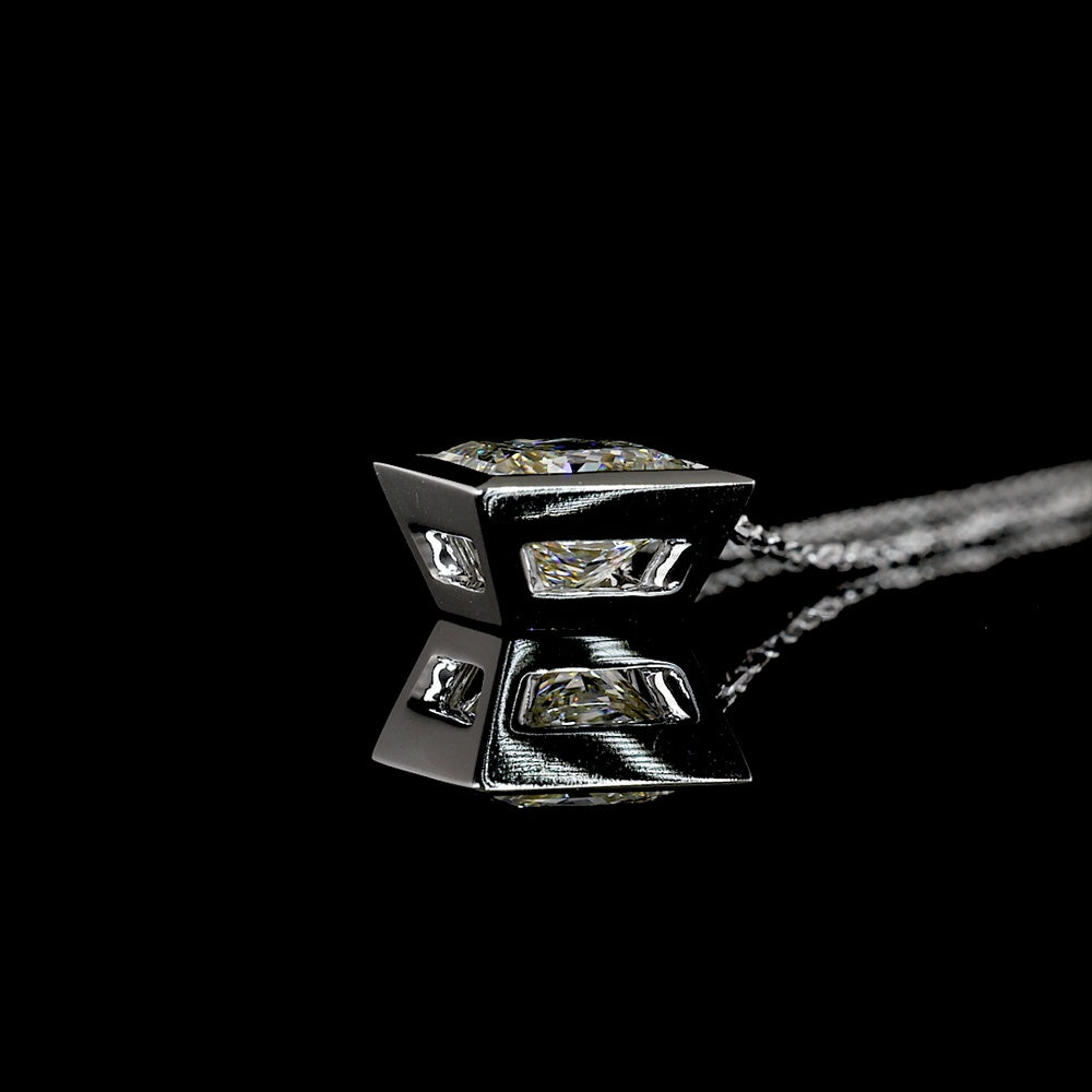 14K White Gold Princess Cut Solitaire Pendant with Bezel Set Lab Diamond - 2.08 Carat Total Weight, D VVS2, IGI Certified - Covaloro Fine Jewelry