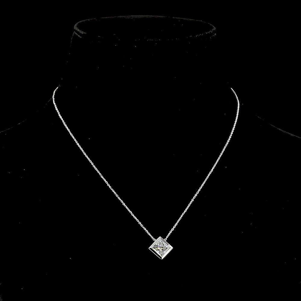 14K White Gold Princess Cut Solitaire Pendant with Bezel Set Lab Diamond - 2.08 Carat Total Weight, D VVS2, IGI Certified - Covaloro Fine Jewelry