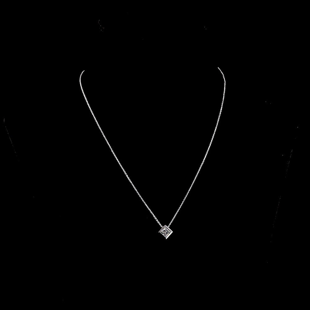 14K White Gold Princess Cut Solitaire Pendant with Bezel Set Lab Grown Diamond - 1.01 Carat Total Weight, D VVS2 Clarity - Covaloro Fine Jewelry