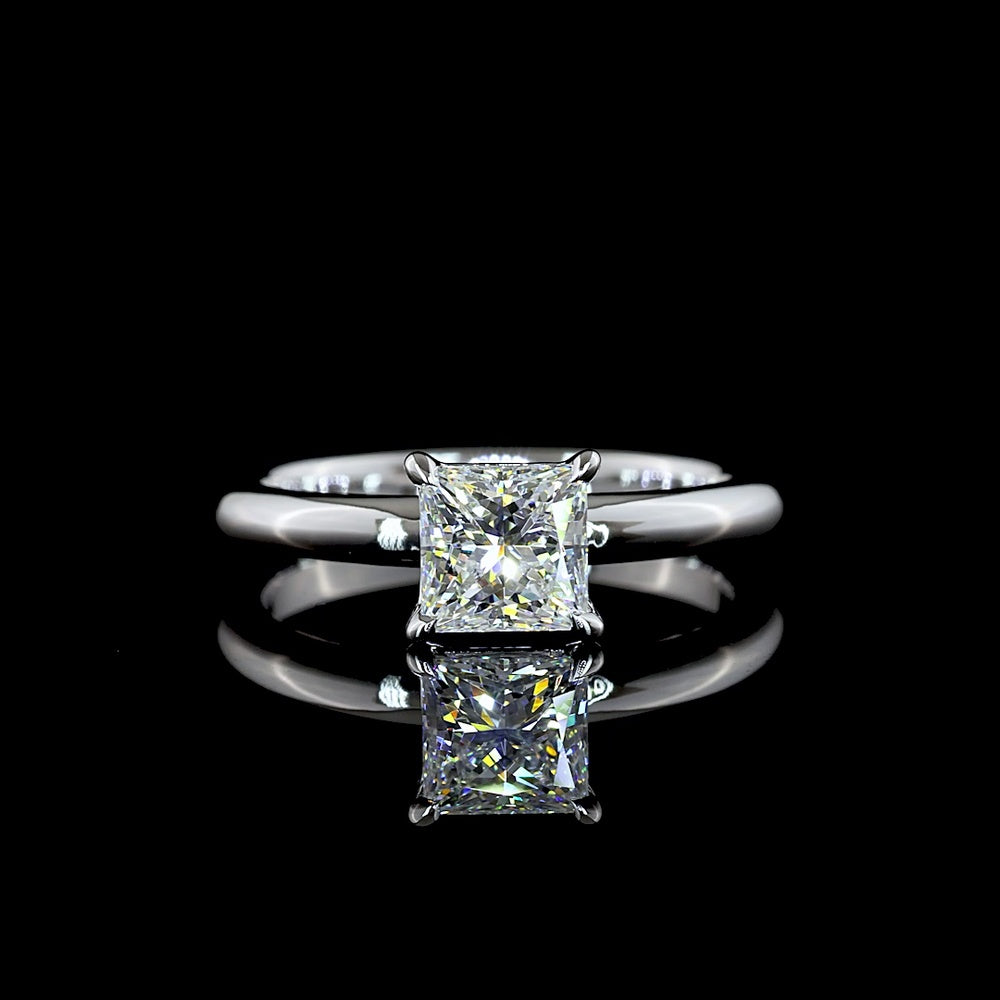 14K White Gold Princess Cut Solitaire Ring with 1.02 Carat Lab Diamond (E-F Color, VVS2 Clarity) - IGI Certified - Covaloro Fine Jewelry