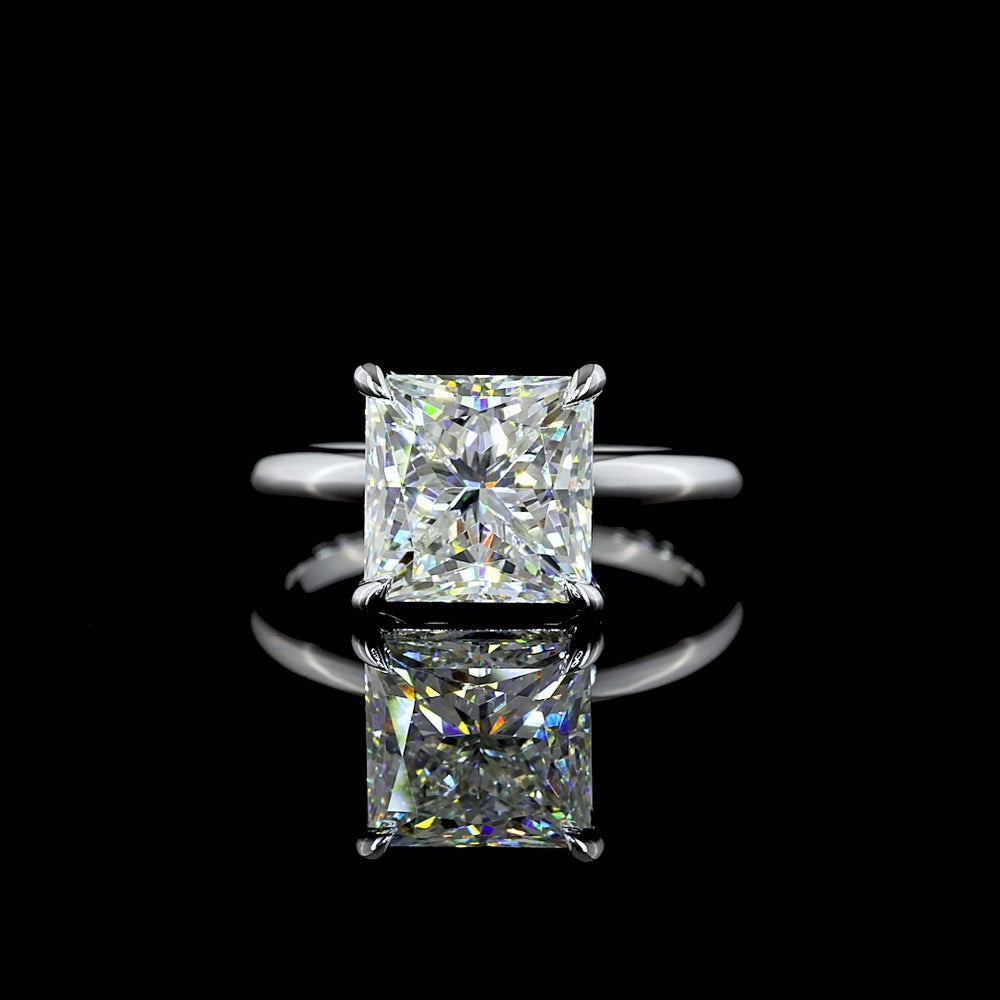 14K White Gold Princess Cut Solitaire Ring with 4.10 Carat Lab Grown Diamond - E-F Color VVS2 Clarity IGI Certified - Covaloro Fine Jewelry