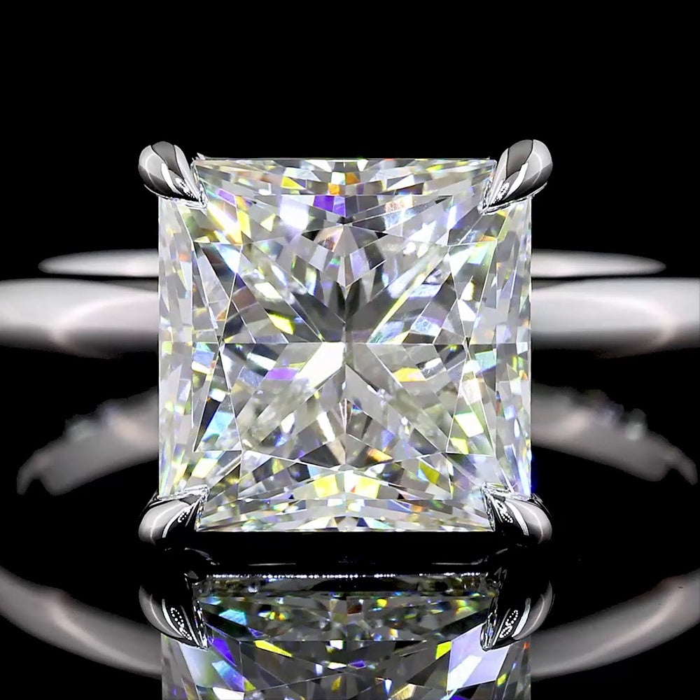 14K White Gold Princess Cut Solitaire Ring with 4.10 Carat Lab Grown Diamond - E-F Color VVS2 Clarity IGI Certified - Covaloro Fine Jewelry