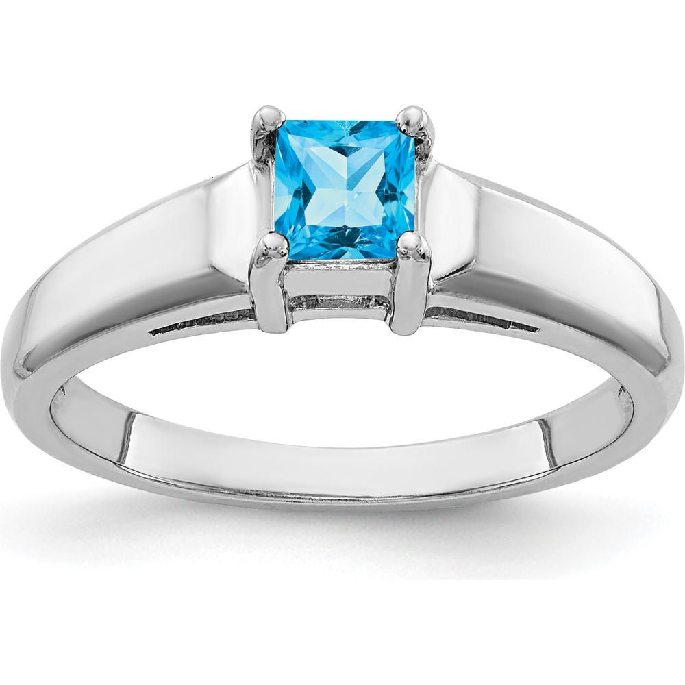 14K White Gold Princess Cut Swiss Blue Topaz Ring - 0.47 Carat Total Gemstone Weight by Monteluci Fine Jewelry