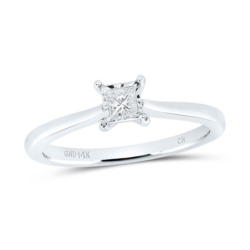 14K White Gold Princess Diamond Bridal Ring - 1/7 Carat Total Diamond Weight