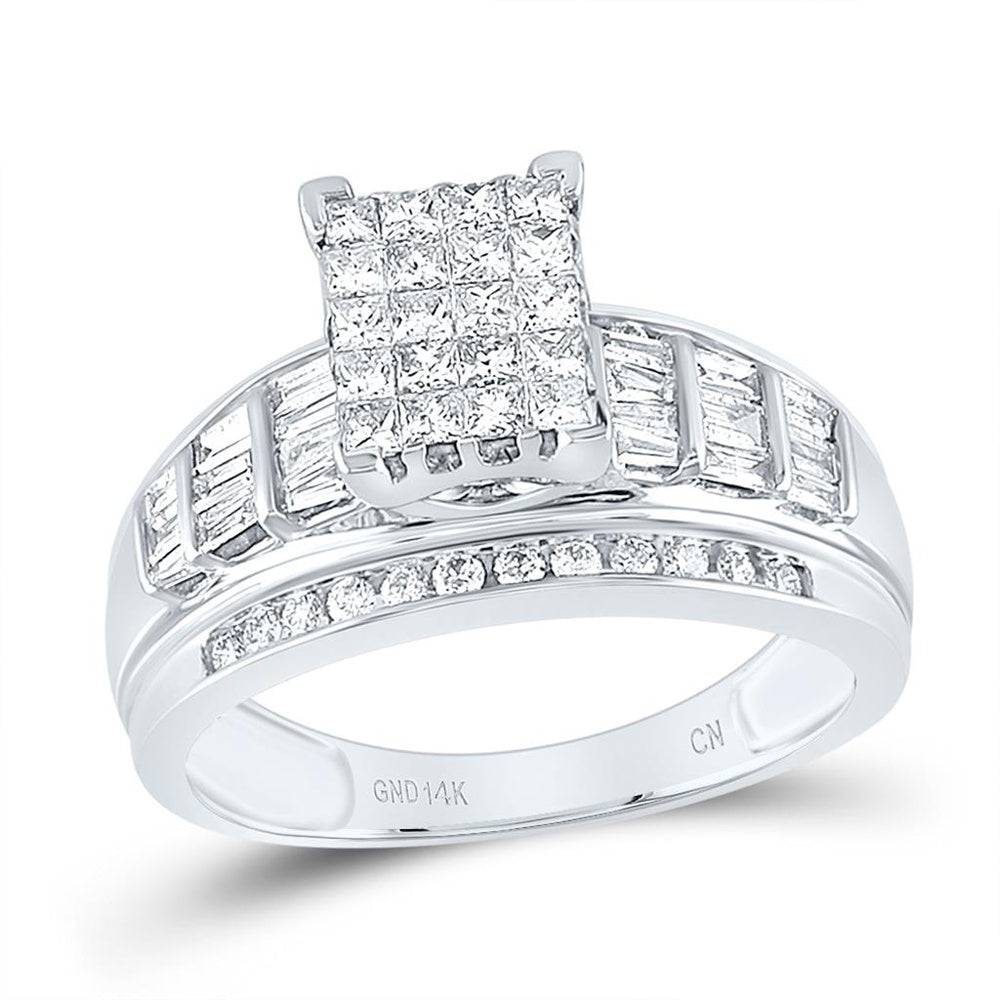 14K White Gold Princess Diamond Bridal Ring - 1 Carat Total Diamond Weight