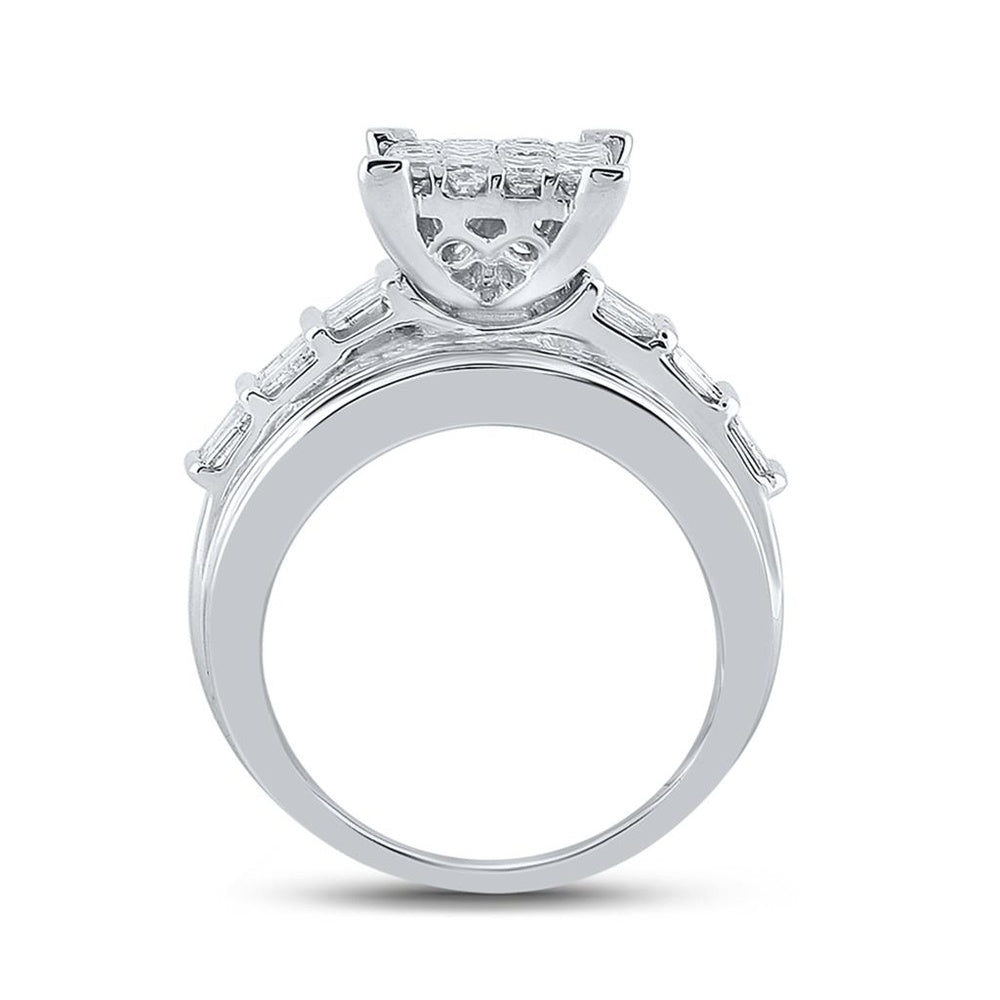 14K White Gold Princess Diamond Bridal Ring - 3 Carat Total Diamond Weight