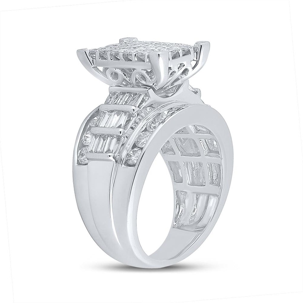 14K White Gold Princess Diamond Bridal Ring - 3 Carat Total Diamond Weight