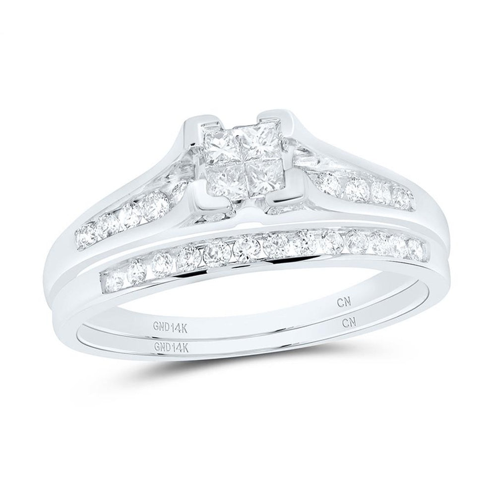 14K White Gold Princess Diamond Bridal Ring Set - 1/2 Carat Total Diamond Weight
