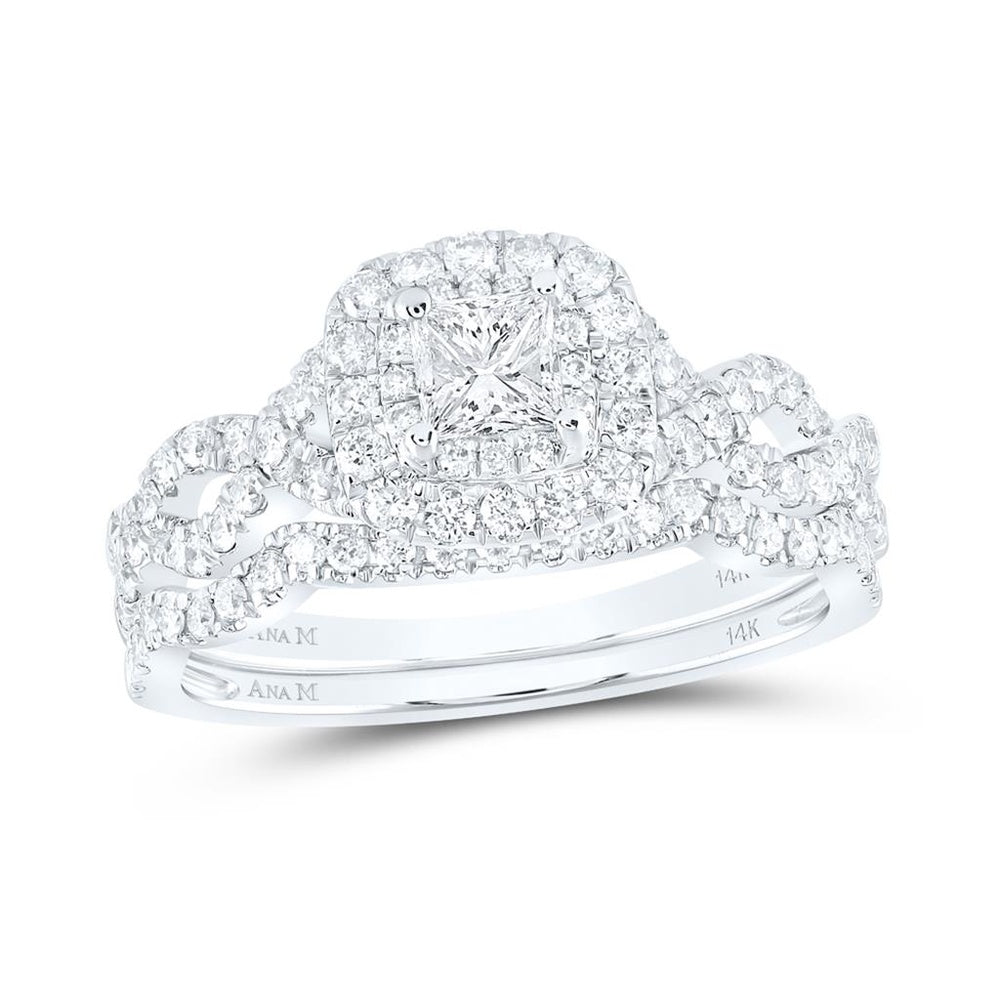 14K White Gold Princess Diamond Bridal Ring Set - 1 Carat Total Diamond Weight
