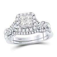 14K White Gold Princess Diamond Bridal Ring Set - 1 Carat Total Diamond Weight
