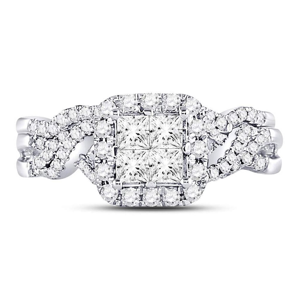 14K White Gold Princess Diamond Bridal Ring Set - 1 Carat Total Diamond Weight