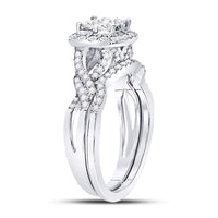 14K White Gold Princess Diamond Bridal Ring Set - 1 Carat Total Diamond Weight