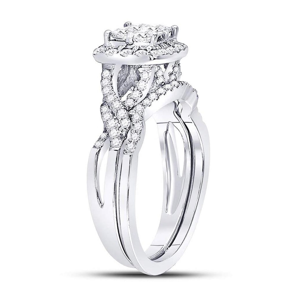 14K White Gold Princess Diamond Bridal Ring Set - 1 Carat Total Diamond Weight