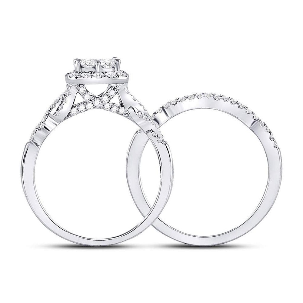 14K White Gold Princess Diamond Bridal Ring Set - 1 Carat Total Diamond Weight