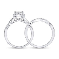 14K White Gold Princess Diamond Bridal Ring Set - 1 Carat Total Diamond Weight