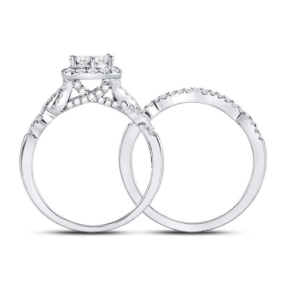 14K White Gold Princess Diamond Bridal Ring Set - 1 Carat Total Diamond Weight
