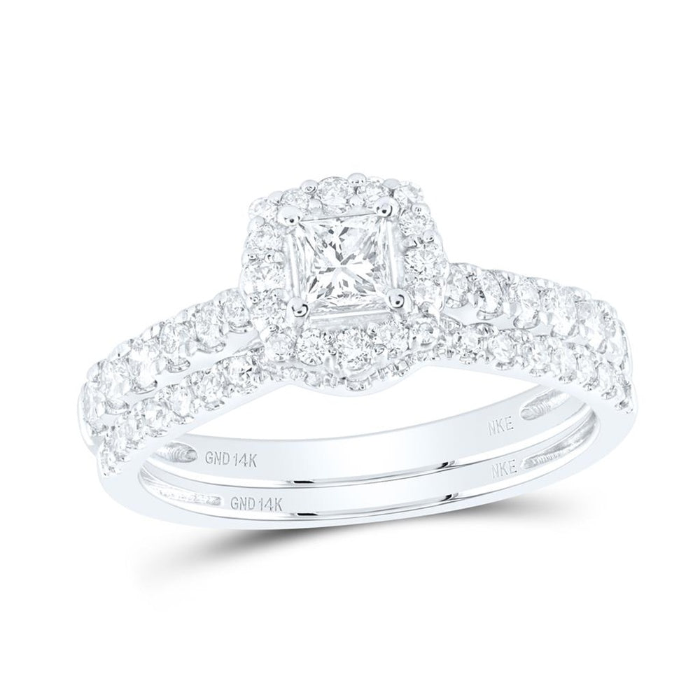 14K White Gold Princess Diamond Bridal Ring Set - 1 Carat Total Diamond Weight