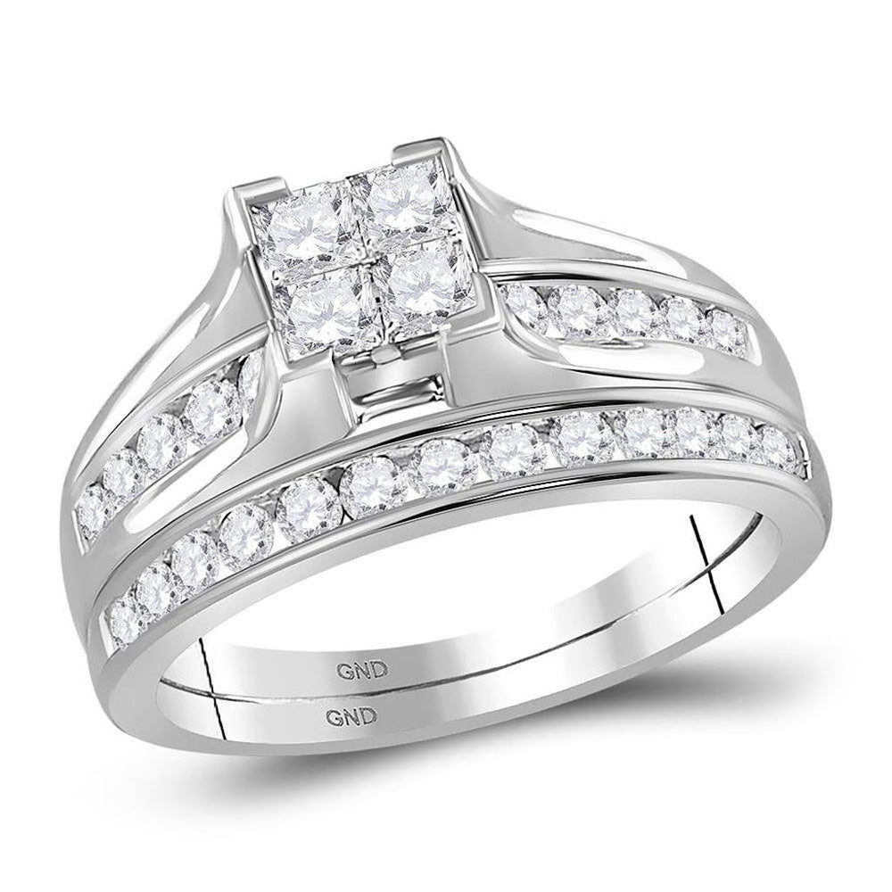 14K White Gold Princess Diamond Bridal Ring Set - 1 Carat Total Diamond Weight