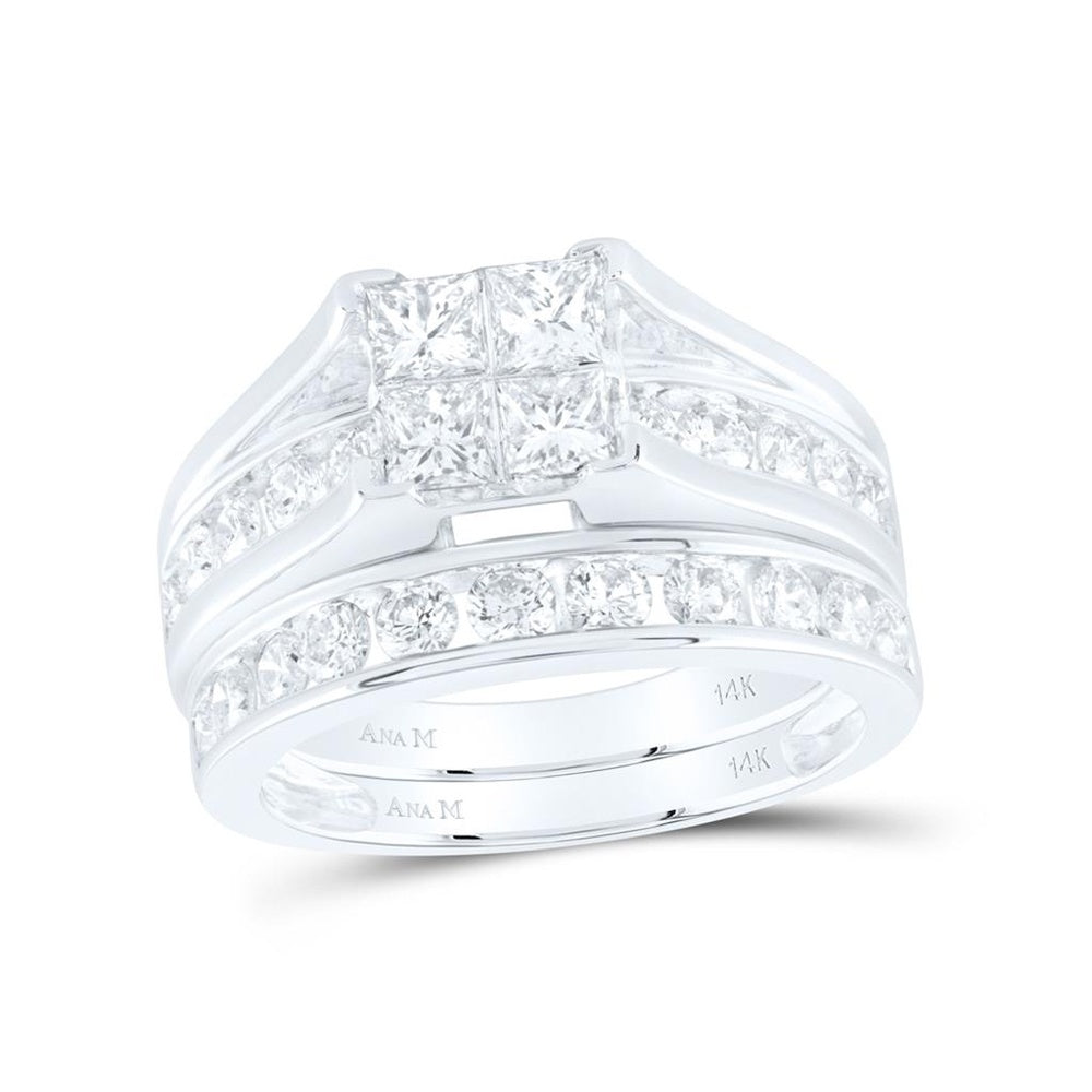 14K White Gold Princess Diamond Bridal Ring Set - 2 Carat Total Diamond Weight