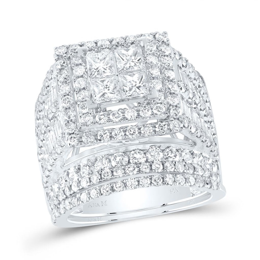 14K White Gold Princess Diamond Bridal Ring Set - 4 Carat Total Diamond Weight
