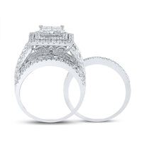 14K White Gold Princess Diamond Bridal Ring Set - 4 Carat Total Diamond Weight