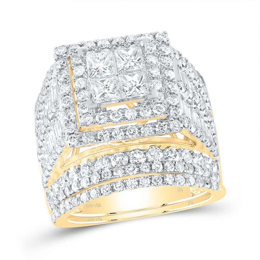 14K White Gold Princess Diamond Bridal Ring Set - 4 Carat Total Diamond Weight
