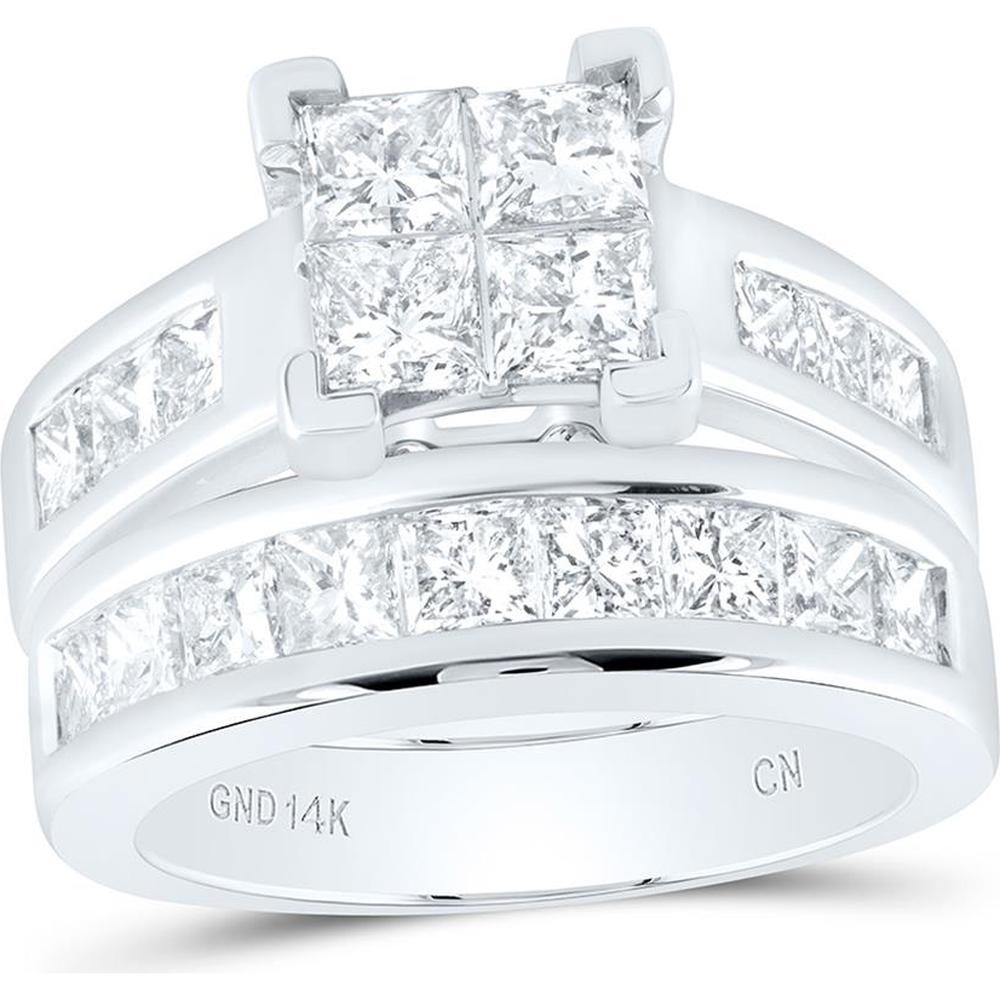14K White Gold Princess Diamond Bridal Wedding Ring Set - 3 Carat Total Diamond Weight