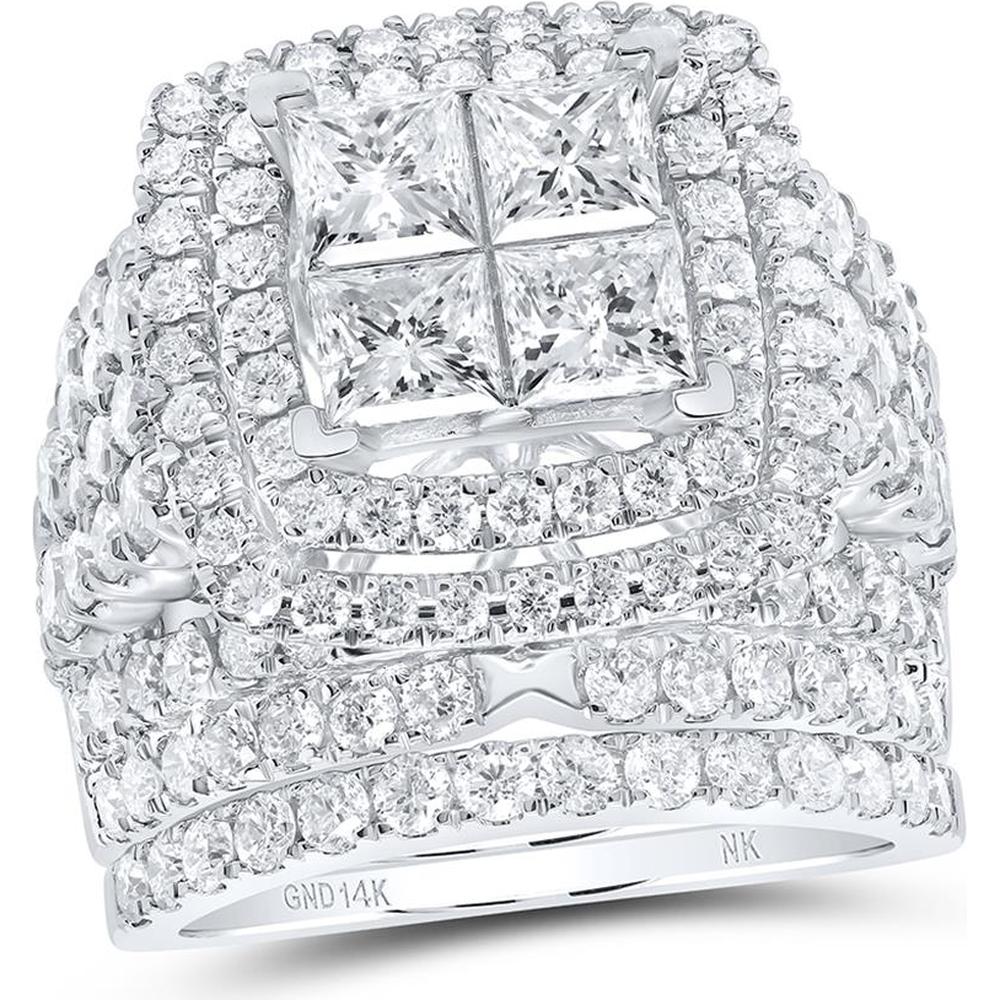 14K White Gold Princess Diamond Bridal Wedding Ring Set - 5.00 Carat Total Diamond Weight