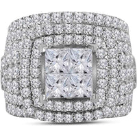14K White Gold Princess Diamond Bridal Wedding Ring Set - 5.00 Carat Total Diamond Weight
