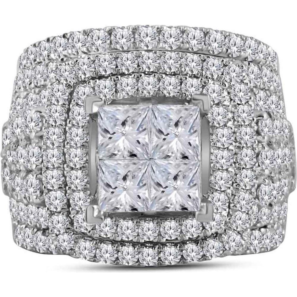 14K White Gold Princess Diamond Bridal Wedding Ring Set - 5.00 Carat Total Diamond Weight