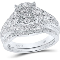 14K White Gold Princess Diamond Bridal Wedding Ring Set with 1-1/4 Carat Total Diamond Weight