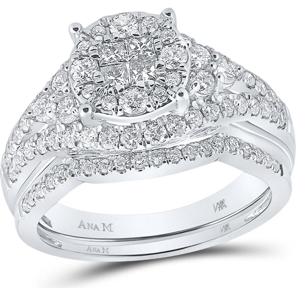 14K White Gold Princess Diamond Bridal Wedding Ring Set with 1-1/4 Carat Total Diamond Weight