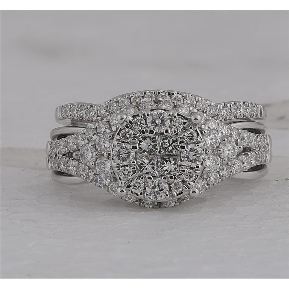 14K White Gold Princess Diamond Bridal Wedding Ring Set with 1-1/4 Carat Total Diamond Weight