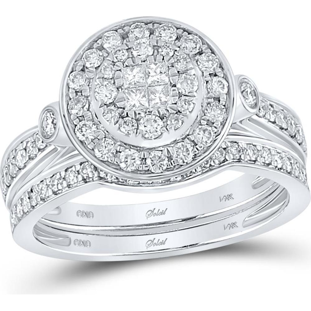 14K White Gold Princess Diamond Circle Bridal Wedding Ring Set with 3/4 Carat Total Diamond Weight