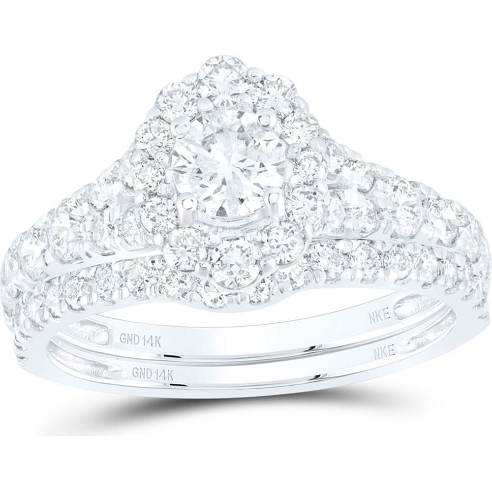 14K White Gold Princess Diamond Halo Bridal Wedding Ring Set with Blue Sapphire - 1.5 Carat Total Diamond Weight