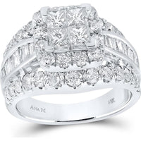 14K White Gold Princess Diamond Halo Engagement Ring with Round and Baguette Diamonds - 3 Carat Total Diamond Weight