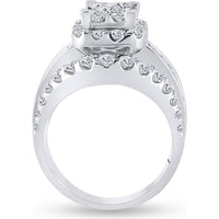 14K White Gold Princess Diamond Halo Engagement Ring with Round and Baguette Diamonds - 3 Carat Total Diamond Weight