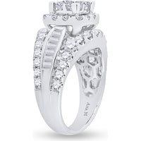 14K White Gold Princess Diamond Halo Engagement Ring with Round and Baguette Diamonds - 3 Carat Total Diamond Weight