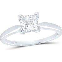 14K White Gold Princess Diamond Solitaire Bridal Ring 1 Carat Total Weight (Certified)