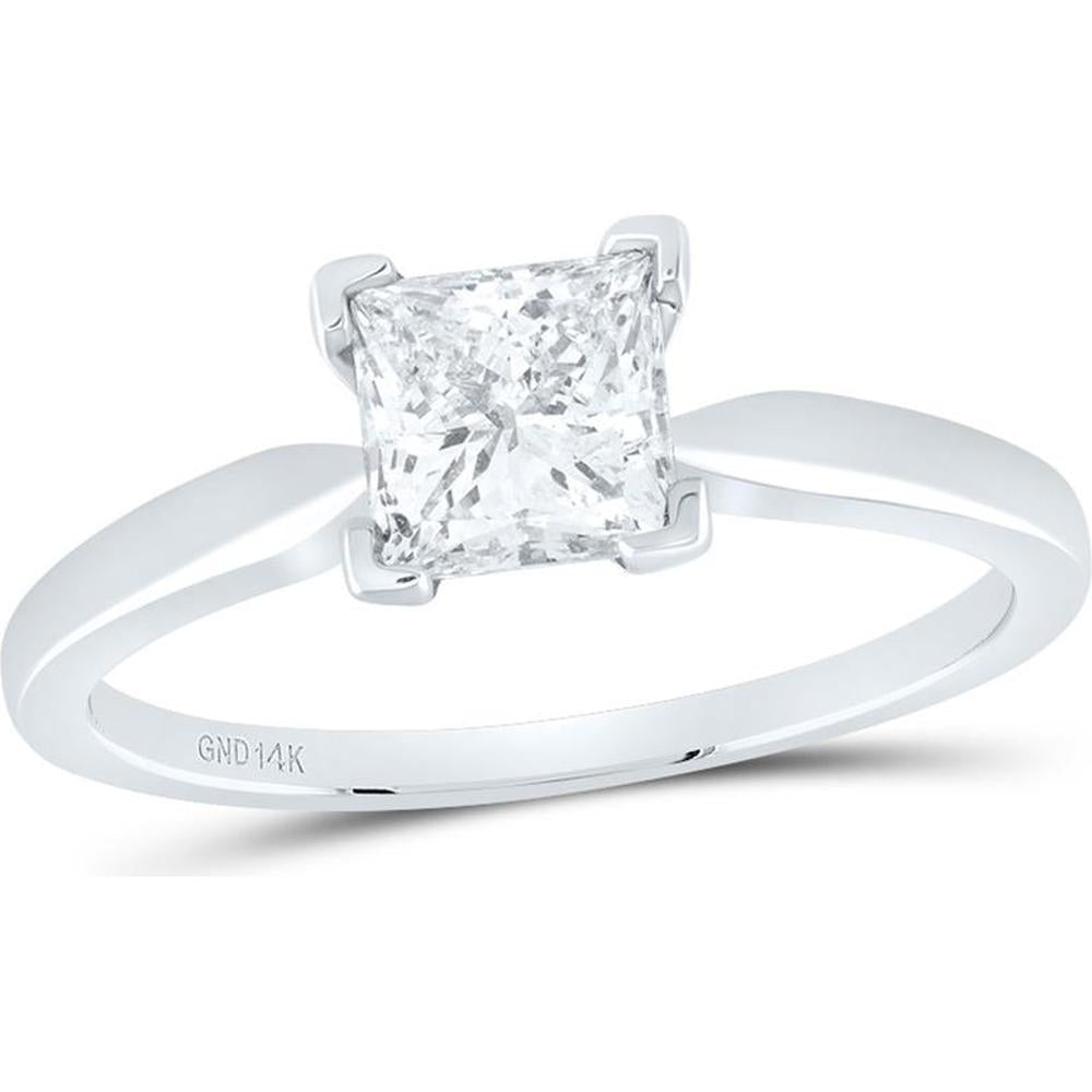 14K White Gold Princess Diamond Solitaire Bridal Ring 1 Carat Total Weight (Certified)