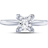 14K White Gold Princess Diamond Solitaire Bridal Ring 1 Carat Total Weight (Certified)