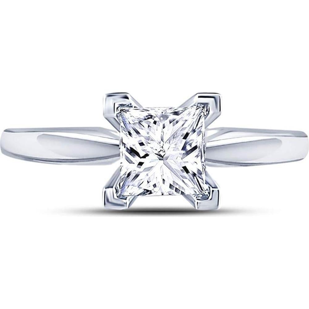 14K White Gold Princess Diamond Solitaire Bridal Ring 1 Carat Total Weight (Certified)